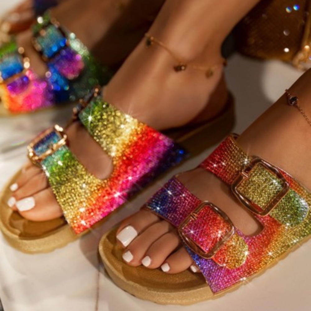 Rainbow rhinestone slides